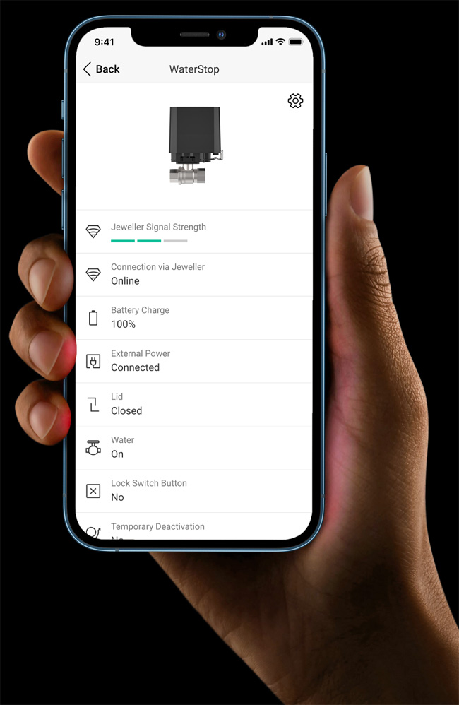 AJAX WaterStop: Безжичен дистанционно управляем спирателен кран за вода за вентили: ½” (DN 15), ¾” (DN 20), 1” (DN 25)